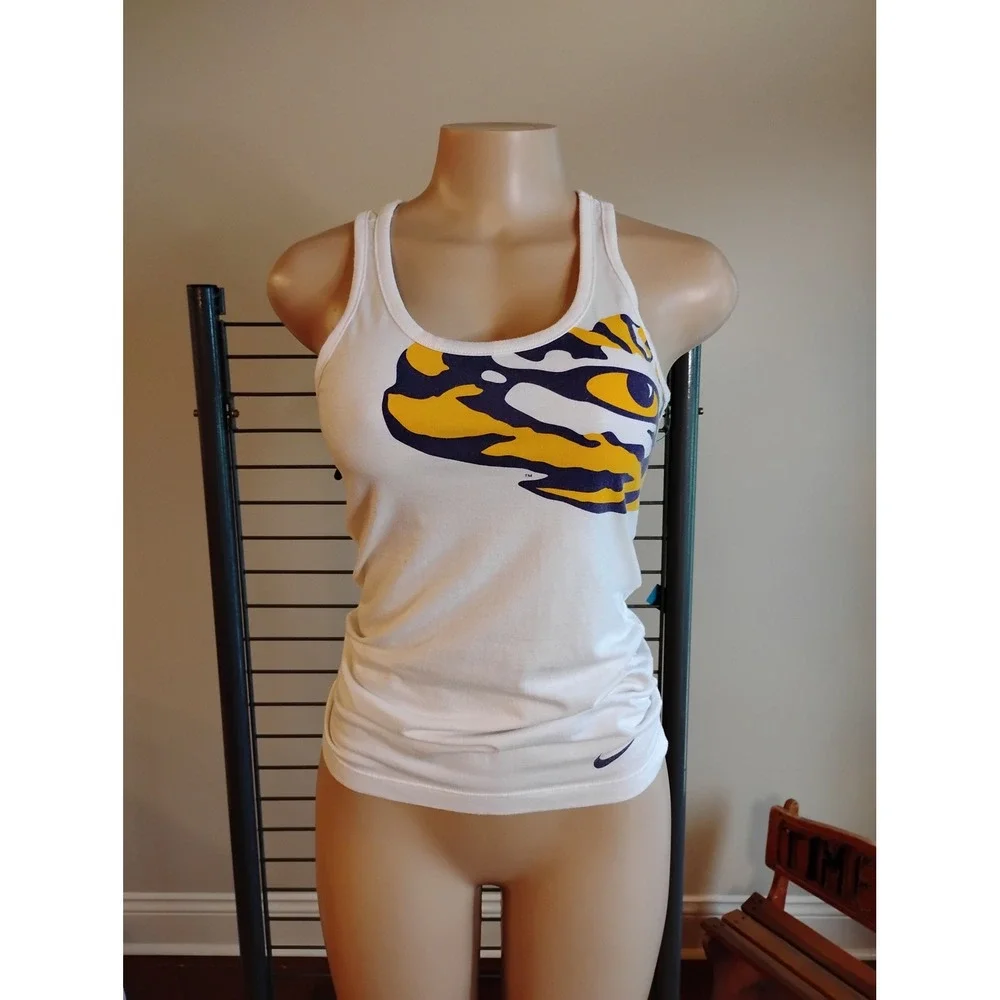Nike LSU Tigers Women White Racerback Tank Top Slim Fit Purple Gold Small